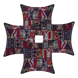 Boho Hippie Yoga Pillow Case Cushion Cover Black Vintage Patchwork Meditation - Picture 1 of 6