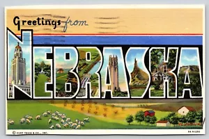 Postal Carta Grande Saludos de Nebraska Lino Igualdad Ante la Ley - Imagen 1 de 2
