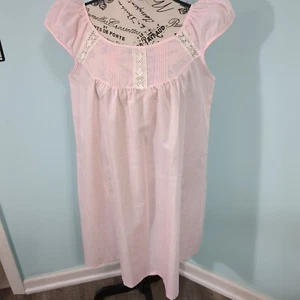 Vintage Pink Cotton Nightgown mod wife HEIRESS sleeveless Eyelet Gown medium - Picture 1 of 5