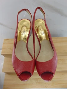 Michael Kors Womens 6 M Red Leather VERY HIGH HEEL Ankle Strap Pump Heels - Picture 1 of 5