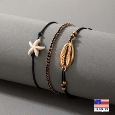 Fashion Women Retro Bracelet Beach Ocean Shell Starfish Crystal Rope Charm 1768 - Image 1 of 4