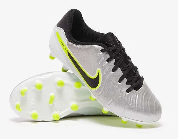 Nike Jr Legend 10 Academy FG MG Metallic Silver Black Volt Size 6Y - Image 1 of 1