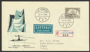 GROENLANDIA. FDC 1958 14 de agosto. 5 kr. Envío gris (PK1519) - Imagen 1 de 2