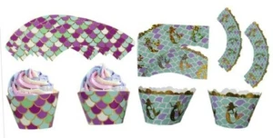 58 pcs Mermaid Cupcake Wrappers Toppers Baby Shower Kids Birthday Party Favor - Picture 1 of 3