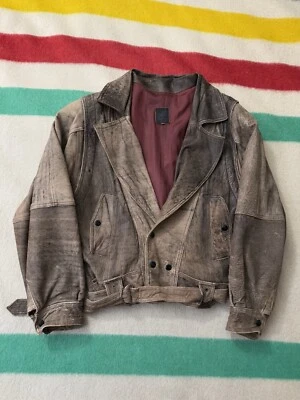 Vintage 70s 80s Rayon Italy Faded SunFaded Patina Brown Leather Jacket Small S - Image 1 of 4