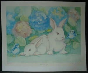 Lynn Greer Watercolor Art Print Rabbit Signed Numbered - Picture 1 of 14