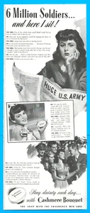 1943 WWII CASHMERE BOUQUET Beauty Soap bathing vintage PRINT AD army soldiers - Picture 1 of 3