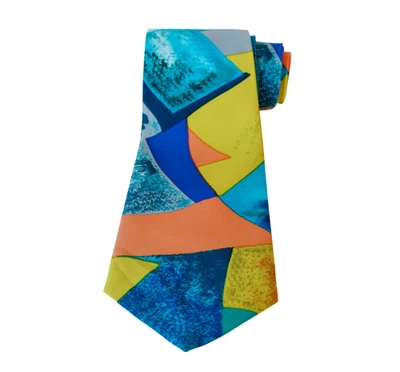 Corbata de seda abstracta geométrica Chains World Silky Select 56" retro negocios boda Foto 1 de 4