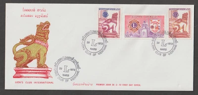 Laos FDC Cover Cachet 1973 Scott 237-238, C103 Lions — 第 1/2 张图片