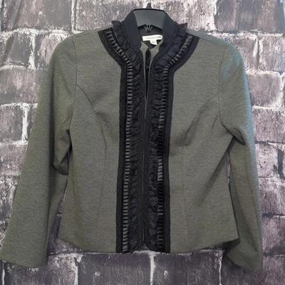 Coldwater Creek серый куртка размер P14 викторианской оборки отделки LS с подкладкой блейзер б/у в отличном состоянии! - Изображение 1 из 4