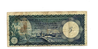 NOTA DE 5 FLORINS MUITO BOA DE CURAÇAO 1962 ESCOLHA-1 - Imagem 1 de 2