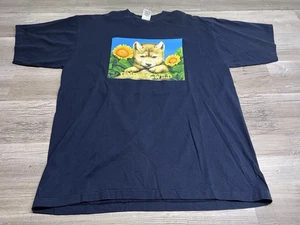 Vintage Y2K Cute Baby Wolf Shirt Sunflowers Young & Wild Just A Girl USA Made XL - Picture 1 of 9