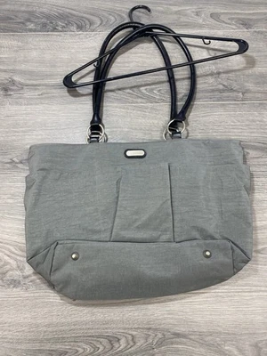 Baggallini Gray Canvas Shoulder Bag With Wallet Tote Carry On Zip Top Travel - Image 1 of 4