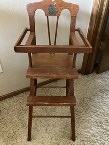Vintage 1950s Small Wooden Doll High Chair 29" Tall - Picture 1 of 4