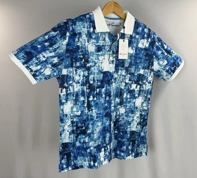 Camisa Polo Robert Graham Para Hombres Pequeña Azul Arte Colorido Vibrante 100% Algodón SS Foto 1 de 4