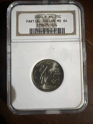 2000 P NGC MS64 Partial Collar Error Massachusetts Quarter 25¢ - Image 1 of 4