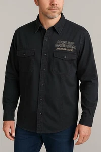 Harley Davidson American Legend Shirt Men 2XL Black Longsleeve Button Embroider - Picture 1 of 10