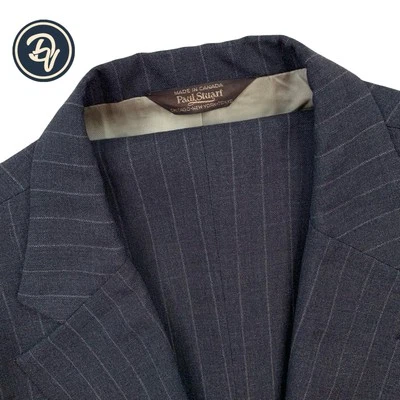 Mens 43 R Paul Stuart Charcoal Grey Chalk Stripe Three Button Wool Suit - Image 1 of 4