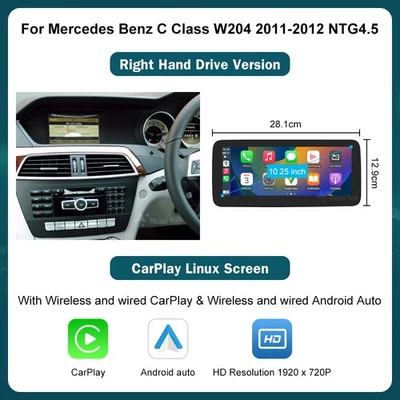 10.25"Wireless CarPlay TouchScreen Multimedia For Mercedes Benz C class W204 RHD - Image 1 of 4