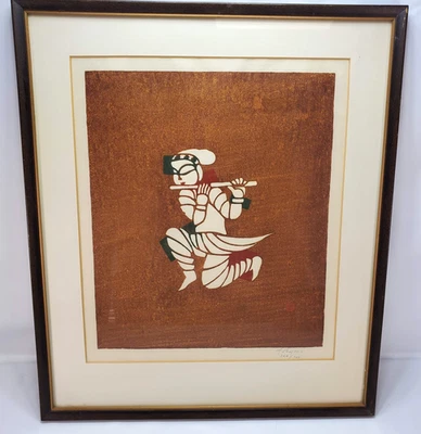 Toshijiro Inagaki Japanese Wood-block Print Framed Painting circa 1960 Signed - Imagem 1 de 4