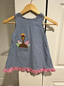 Abito bambina tacchino/zucca reversibile gingham fondo volant cotone 4T - Foto 1 di 13