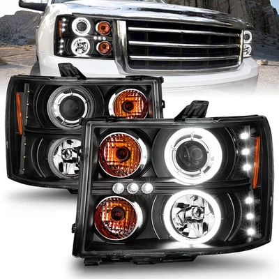 Conjunto de faros CCFL de lente transparente con halo para 07-14 GMC Sierra 2500 HD [Negro] Foto 1 de 4