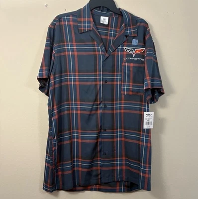 Camisa Corvette Para Hombre L Azul Rojo Blanco Rayas Informal Abotonada Manga Corta Cl Foto 1 de 4