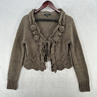 Suéter Vintage Mystree Mujer S Marrón Verde Cárdigan 3D Crochet Flor Hada Foto 1 de 4