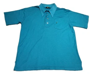 Vtg 70s 80s ARROW MR GOLF POLO SHIRT Aqua Blue Decton Embroidered Logo Large - Picture 1 of 11