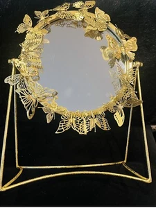 Metal Gold 3D Butterflies Round Vanity/ Table Top Mirror - Picture 1 of 9