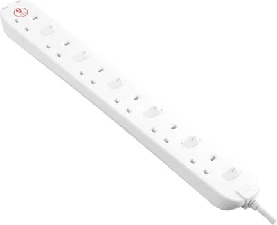 Extension Lead Surge Protected with 6 Individual Switches uk main 2 Meter White - Image 1 of 4