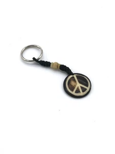 Peace Sign Handcarved Round Shape Tibetan Keychain - Picture 1 of 2