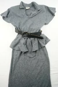 Vintage 80s Eber Women Juniors 5 Gray Short Sleeve Belted Pencil Dress NWOT D511 - Picture 1 of 11