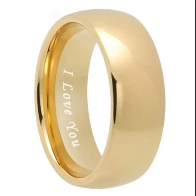Anillo de carburo de tungsteno grabado 8 mm I Love You cúpula pulido anillo de ajuste cómodo Foto 1 de 4