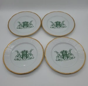 Sasha Nicholas Weave 24K Gold Salad Plate Set of 4 Stag Monogrammed “H” 7.75" - Picture 1 of 7