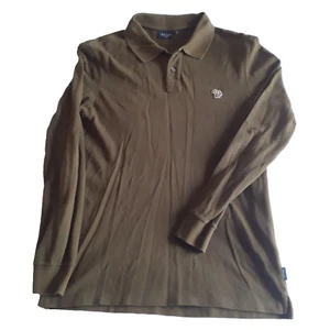 PAUL SMITH Men's Khaki Zebra Motif Long Sleeve Polo Shirt Size XS - Picture 1 of 9