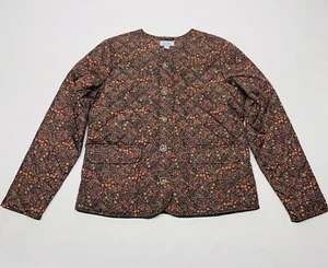 Ditzy Floral Artsy Quilted Puffer Button Up Jacket Womens M Boho Grandma Spring - Picture 1 of 7