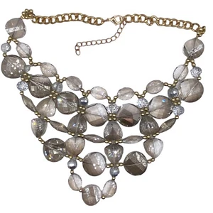 Necklace Statement Clear Rhinestones Crystals Sparkle Chandelier Gold 16” 2”ext - Picture 1 of 10