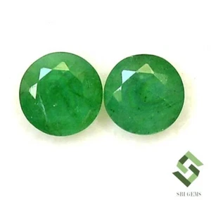 5 mm Certified Natural Emerald Round Cut Pair 0.90 CTS Unheated Loose Gemstones - Picture 1 of 6
