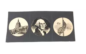 Antike Feder und Tusche Zeichnungen USA Patriotisch Washington Portrait Flagge - Bild 1 von 4