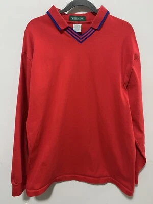 Vintage Outer Banks Men Large Red Long Sleeve Collared Polo Shirt Dressy V Neck - Image 1 of 4