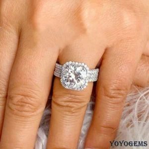 3 CT Round Cut VVS1 Moissanite Halo Engagement Wedding Ring Solid 14K White Gold - Bild 1 von 15