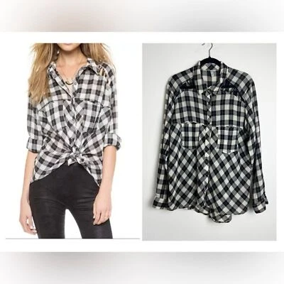 Черно-белый клетчатый топ Free People на шнуровке через плечо с прозрачной застежкой вестерн богемное украшение L - Изображение 1 из 4