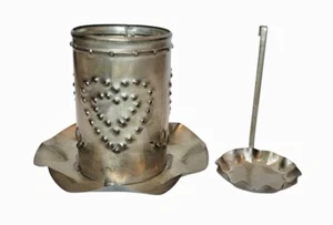 Punched Tin Candle Holder with Tea Light Holder Heart Shapes 4.5” Tall - Picture 1 of 4