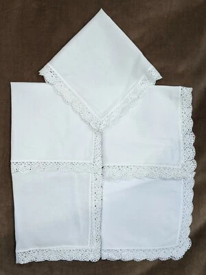 Juego de 5 pañuelos vintage de algodón delicado con bordes de ganchillo bordados en blanco Foto 1 de 2