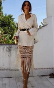 ZARA ABITO MACRAMÈ CON RICAMO EDIZIONE LIMITATA BEIGE SS23 Taglia XS-S 7521/272 - Foto 1 di 11