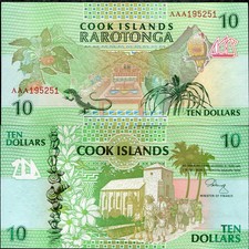 COOK ISLANDS 10 DOLLARS 1992 P 8 AAA PREFIX UNC