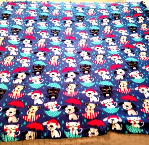 Youth Security Blanket Puppy Dog Cat Kitten Pattern Soft Fleece Fringed 55x50 in - Picture 1 of 8
