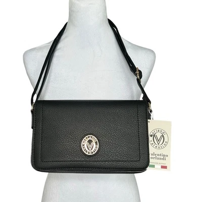 Bolsa tiracolo Valentino Orlandi couro vegano preto detalhes dourados nova com etiquetas   - Imagem 1 de 4
