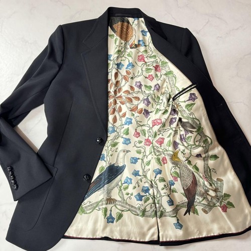 Giacca blazer Gucci nera con motivo floreale di Alessandro Michele uomo 46